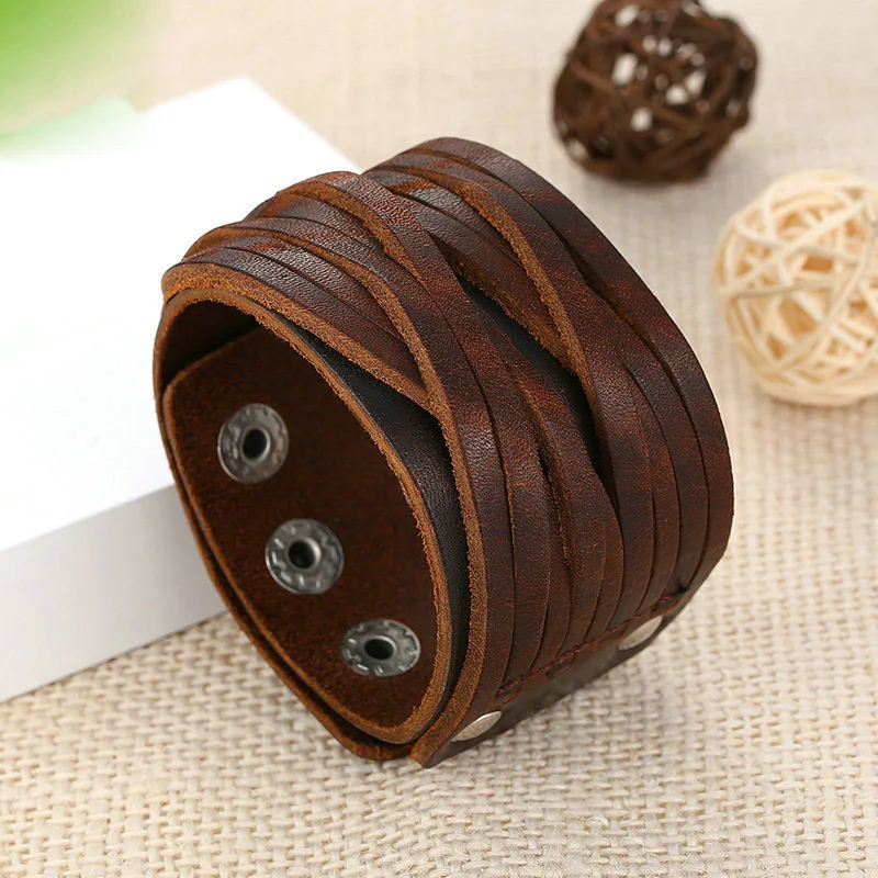 Панк стиль черный/коричневый браслет из натуральной кожи браслеты на запястье и