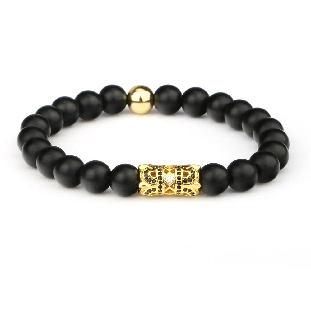 Gold Mestylish дизайн Двойная корона черный матовый камень браслет из бисера для Для мужчин женские украшения, Браслеты Mujer - Окраска металла: Gold