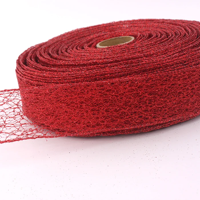 5 см/2 ''* 100 ярдов Красный с проволочной сеткой блеск DIY бант лента