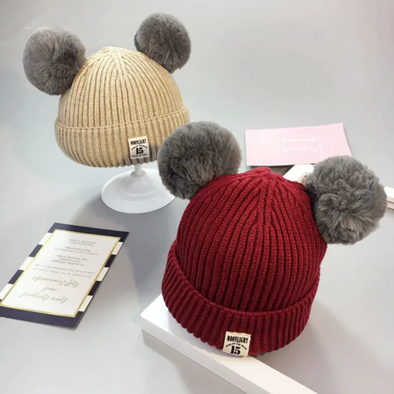 Зимние шапки для девочек и мальчиков детская шапка вязаная с ушками флисовая