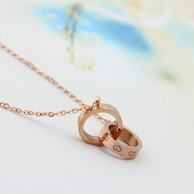 Ожерелье из титановой стали с двойными кольцами для женщин и мужчин простое