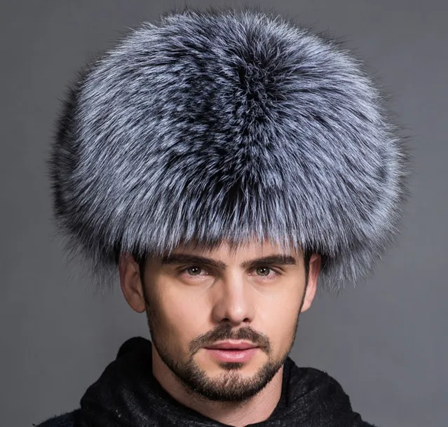 Новые зимние роскошные шапки из натурального Лисьего меха для мужчин, брендовая мужская шапка, зимние теплые шапки-бомберы из меха енота - Цвет: sliver fox fur