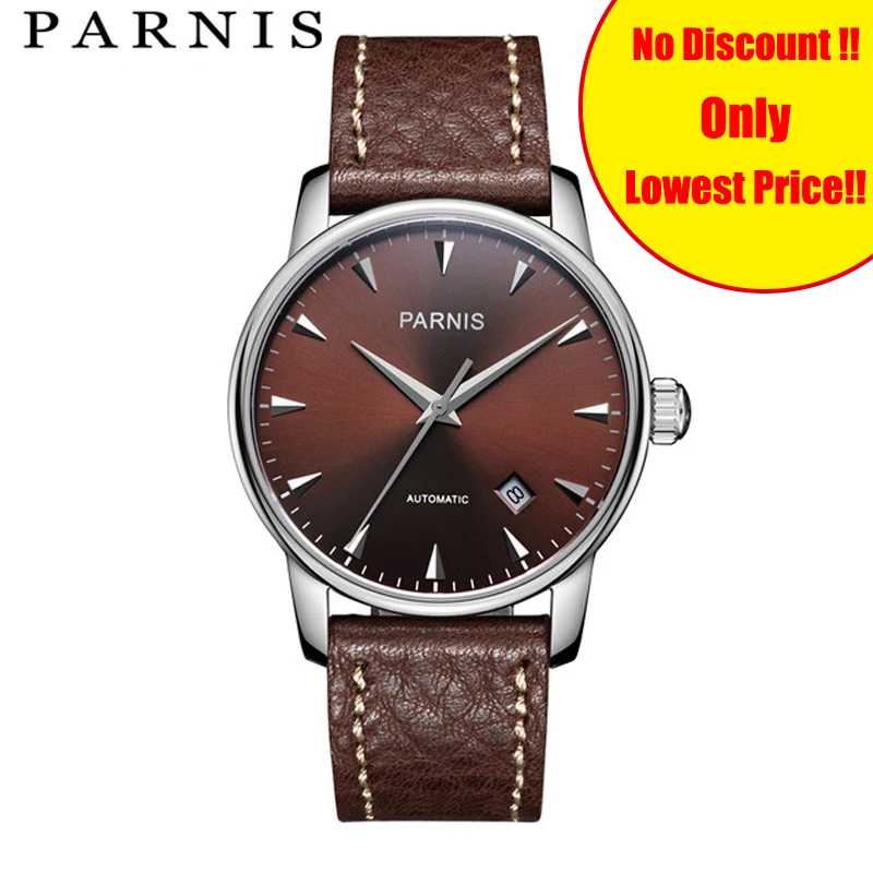 Часы мужские механические автоматические с календарем и кожаным ремешком 21