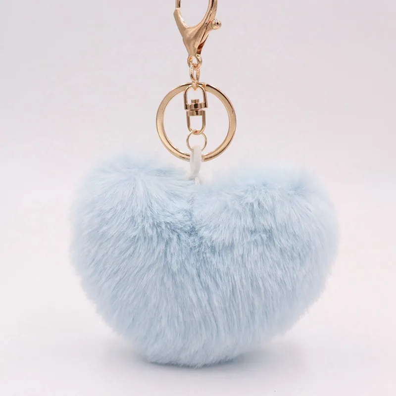 Light Blue Мягкие Меховые брелоки из искусственного кролика Рекс в форме сердца, 19 цветов, меховой брелок-Кубок, модный брелок для женщин и девочек - Цвет: Light Blue