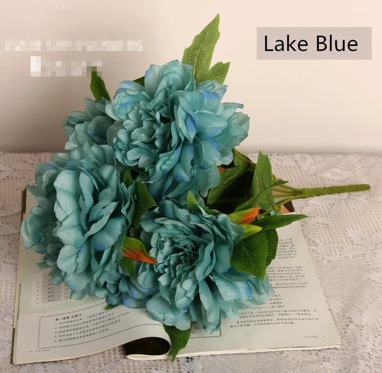 Lake Blue 5 голов большой пион, искусственные цветы высококачественный Шелковый Свадебный букет домашние декоративные искусственные цветы подарок на день Святого Валентина - Цвет: Lake Blue