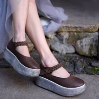 artmu original retro thick sole women shoes shallow mouth genuine leather platform buckle wedge heels handmade pumps f28 1