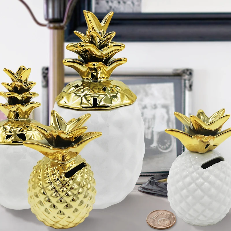 Создайте керамическую ананас копилку емкость для хранения дома позолоченные