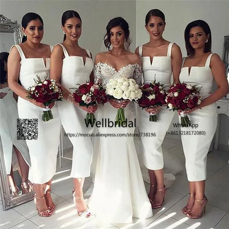 Дешевые Уникальный Белый 2017 Платья Для Подружек Невесты С Плеча Сексуальная Чай