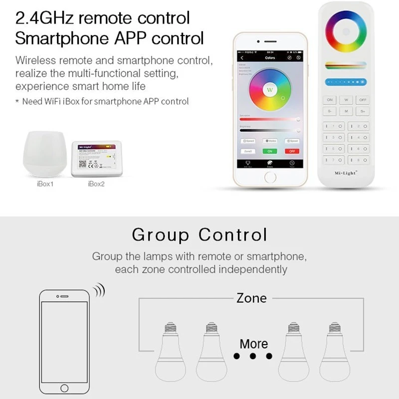 Milight FUT105 8 Zone Remote control E27 12W RGB+CCT Bulb 110V 220V Wireless 2.4G Lamp WIFI Dimmable 2 in 1 Smart LED lamp | Лампы и