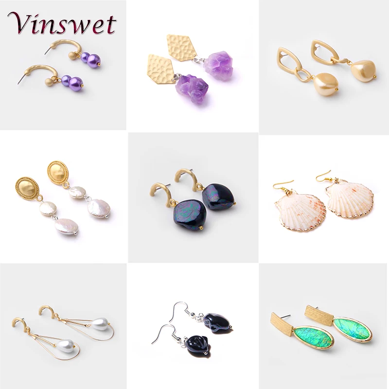 Модные серьги-капли в богемном стиле с натуральным кристаллом подвеска виде