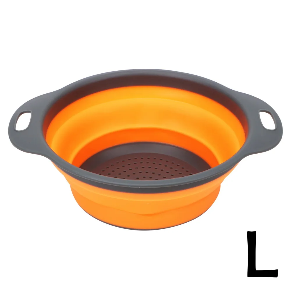 Orange Large 1 шт. корзина для мытья фруктов и овощей, сетчатый фильтр, складной Слив с ручкой, гаджеты, складной силиконовый дуршлаг, кухонные инструменты - Цвет: Orange Large