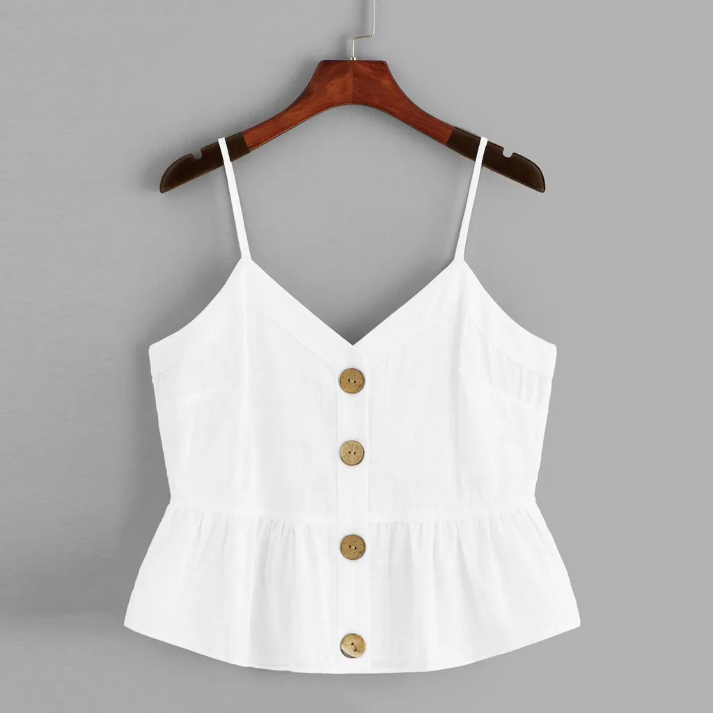 Женский топ без рукавов однотонный на пуговицах с узлом спереди 2019|Топы| |