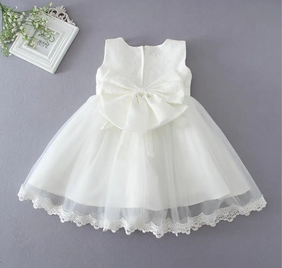 1 шт. персикового цвета белого без рукавов для маленьких девочек платье крестин