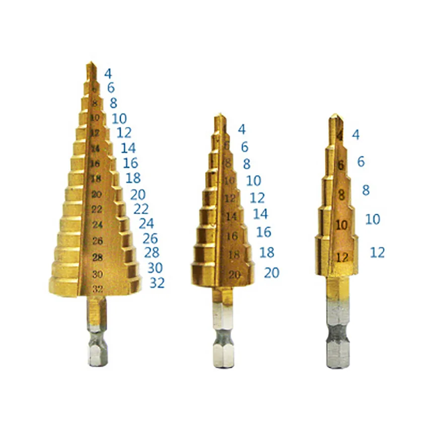 3pcs/set Hexagonal Handle Step Drill Pagoda Metal Cutter Bit Useful 4-32 4-20 4-12 Spiral Flute Steel Plate Opener | Инструменты