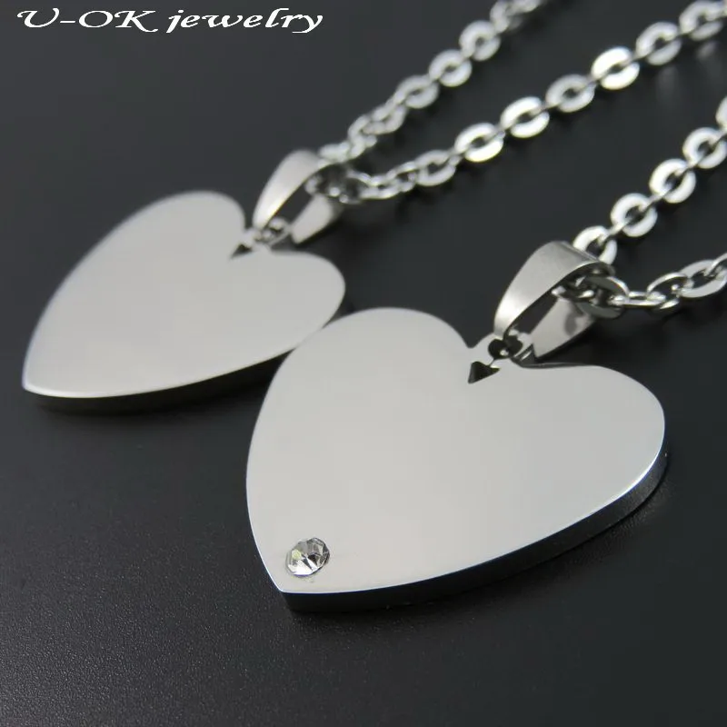 Горный хрусталь 316L нержавеющая сталь любовь сердце Dogtags ожерелье кулон, мода женщин кулон с классической цепочкой, подарок ювелирные изделия