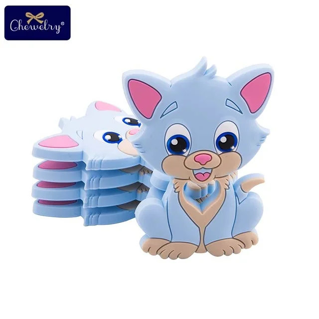 10pc Candy blue cat 10 шт., Милый Панда, детский пищевой силиконовый прорезыватель, грызунок, кошка, сделай сам, ожерелье, крошечный стержень, пустышка, цепочка, кулон, товар для детей, игрушка - Цвет: 10pc Candy blue cat