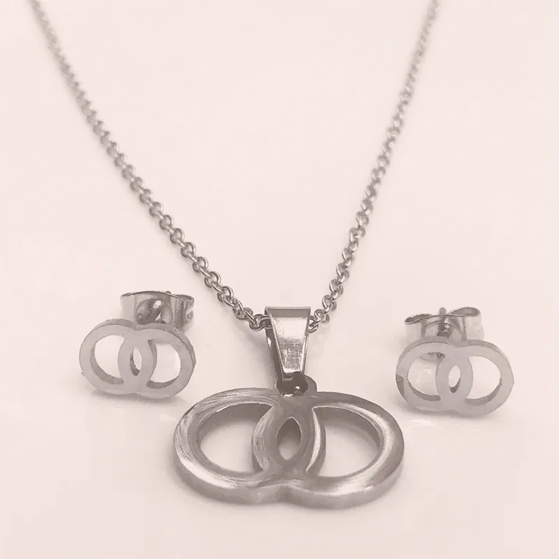 silver circle Нержавеющая сталь комплекты украшений для женщин сердце Дерево Слон собаки коготь Подвеска из снежинки ожерелье, серьги-пуссеты модные Jewelrygift - Окраска металла: silver circle