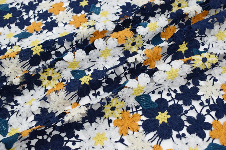Colours Daisy embroidered water-soluble lace fabric for dress bazin riche getzner telas por metro tissu tissus au metre tela DIY