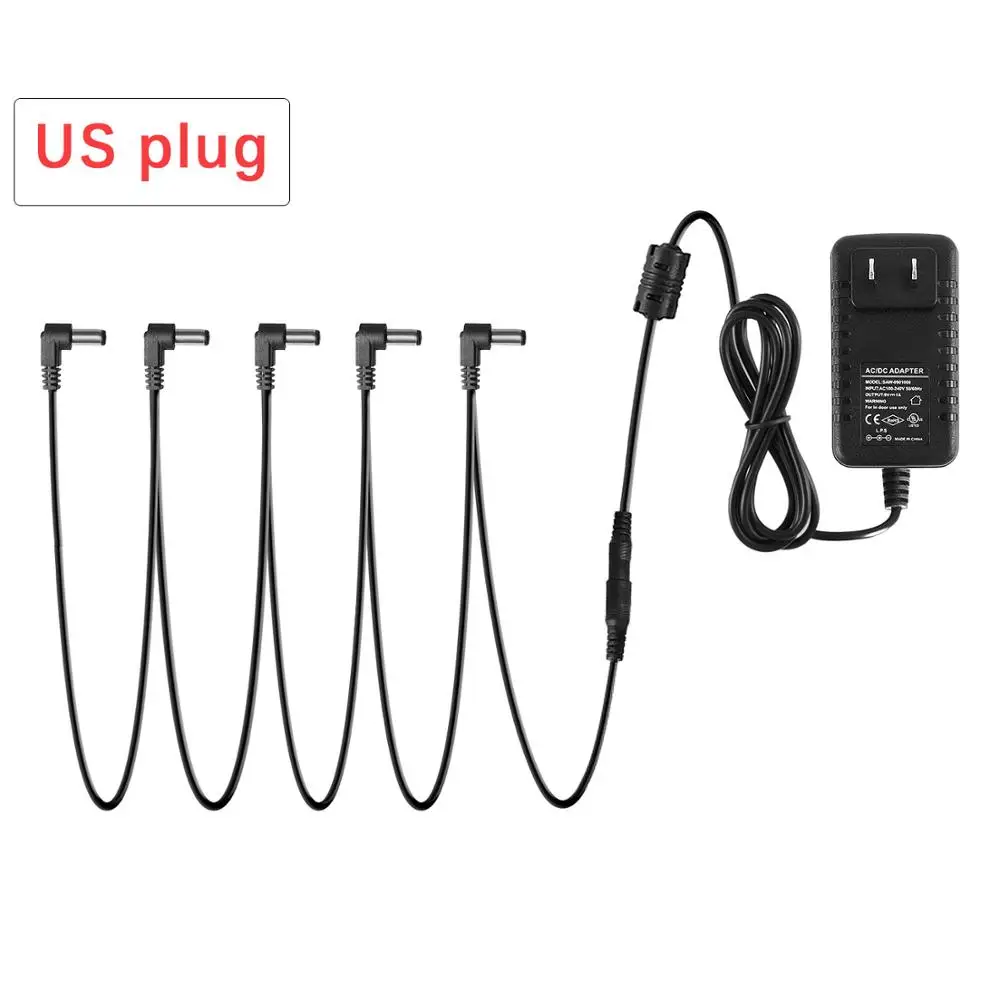 US Plug Donner DPA-1 педаль эффектов Питание адаптер Кабели гитара 9 В DC отрицательный 1A 5 способ маргаритки цепи аксессуары - Цвет: US Plug