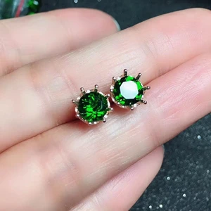 White gold plated Естественный диопсид серьги-гвоздики 925 стерлингового серебра модные милые серьги подлинный драгоценный камень юбилей подарок для женщин#181010 - Цвет камня: White gold plated