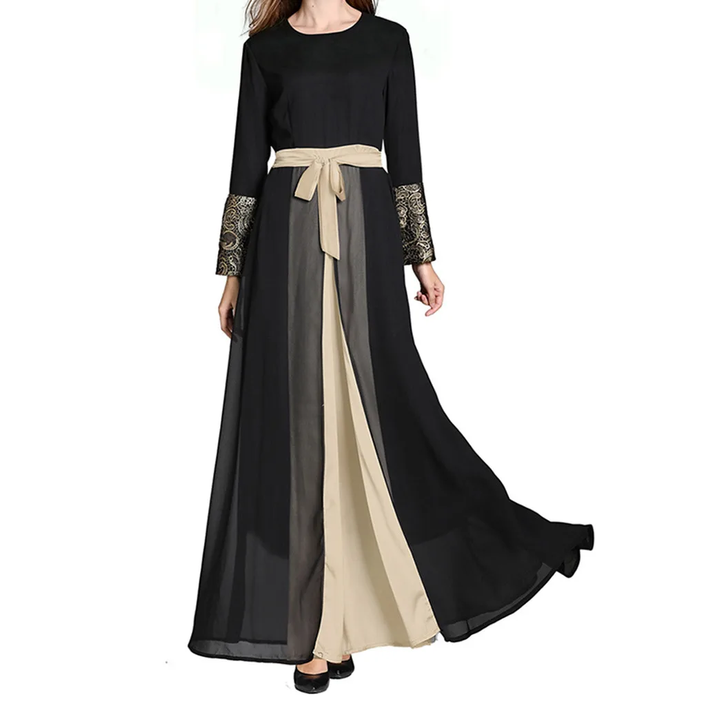 Шить мусульманских длинные женские Европа и Америка Новинка осени контраст