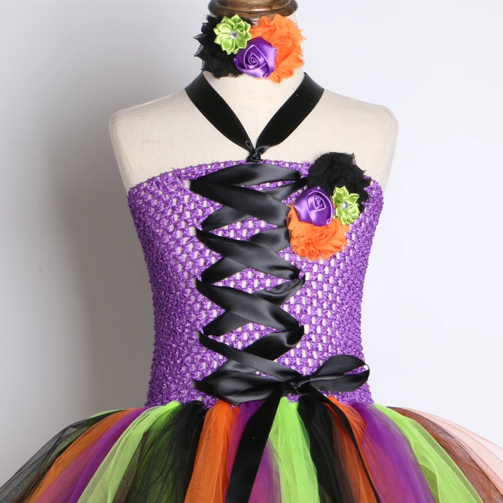 Witch Tutu Dress Halloween Costumes for Kids Girls Carnival Party Rainbow Cosplay Sorceress Clothes | Детская одежда и обувь