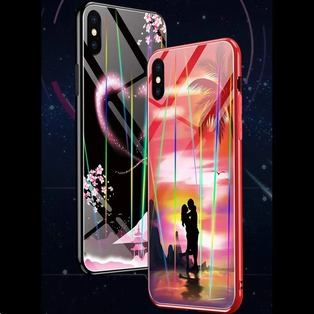 Светящийся чехол из закаленного стекла для iPhone X, 8, 7, 6, 6S Plus, роскошная стеклянная задняя крышка, чехол для телефона s, для iPhone X, XR, XS, MAX, Capa