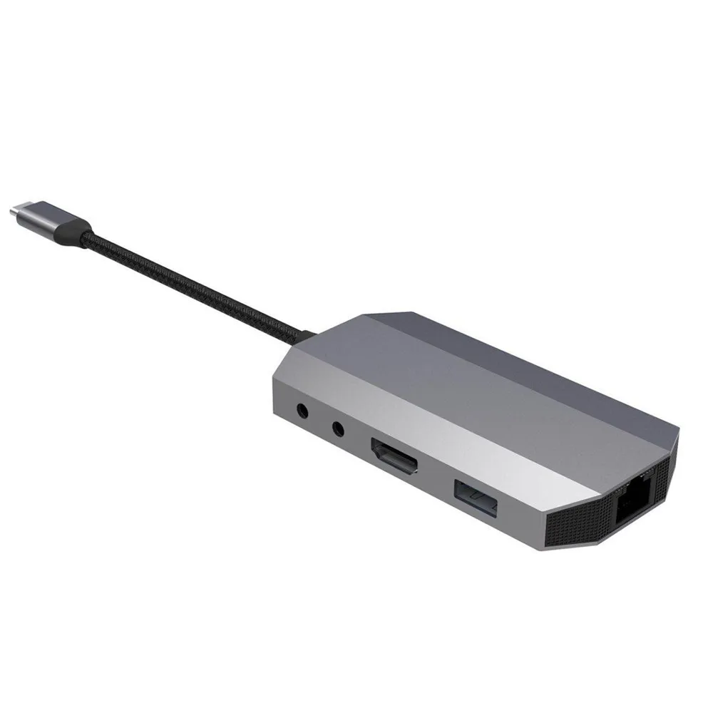 Серый USB C концентратор тип C аудио Dex станция Thunderbolt 3 с HDMI 4K RJ45 1000 Мбит/с USB 3,0 для samsung Note 8 S8 S9 Macbook Pro huawei - Цвет: Серый