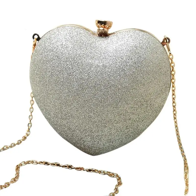 Silver LJL-Женская жемчужная сумка в форме сердца, модная вечерняя сумка, неполный день, должна быть сумка, лучшая цепочка, сумка через плечо, сумка-мессенджер, мобильный чехол для телефона - Цвет: Silver