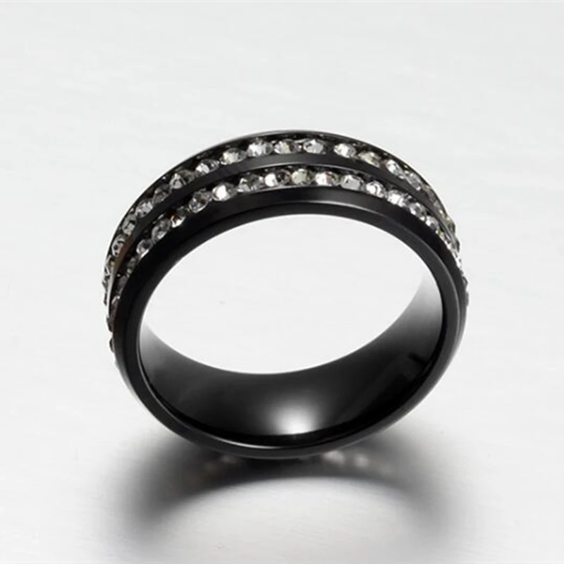 Ретро унисекс черное кольцо двойные кольца с фианитом антиаллергенные титановые