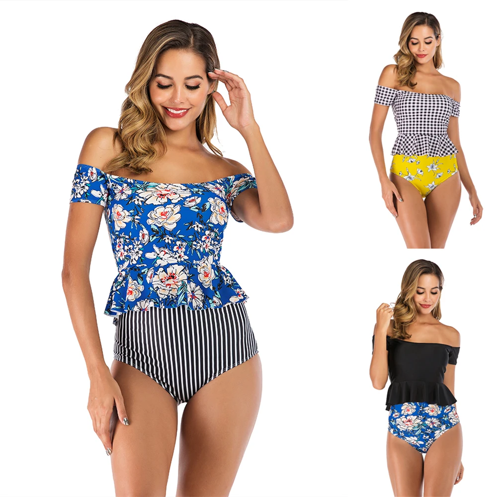 Новый Цветочный купальник женский с открытыми плечами бикини набор 2020 высокая