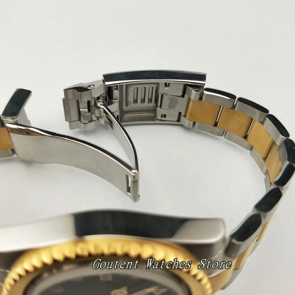 40 мм Bliger GMT Silver SS. Желтый золотой чехол браслет черный циферблат сталь