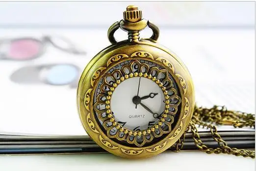 

Hot sales Vintage bronze antiques Hollow out Pocket watch necklace pendant