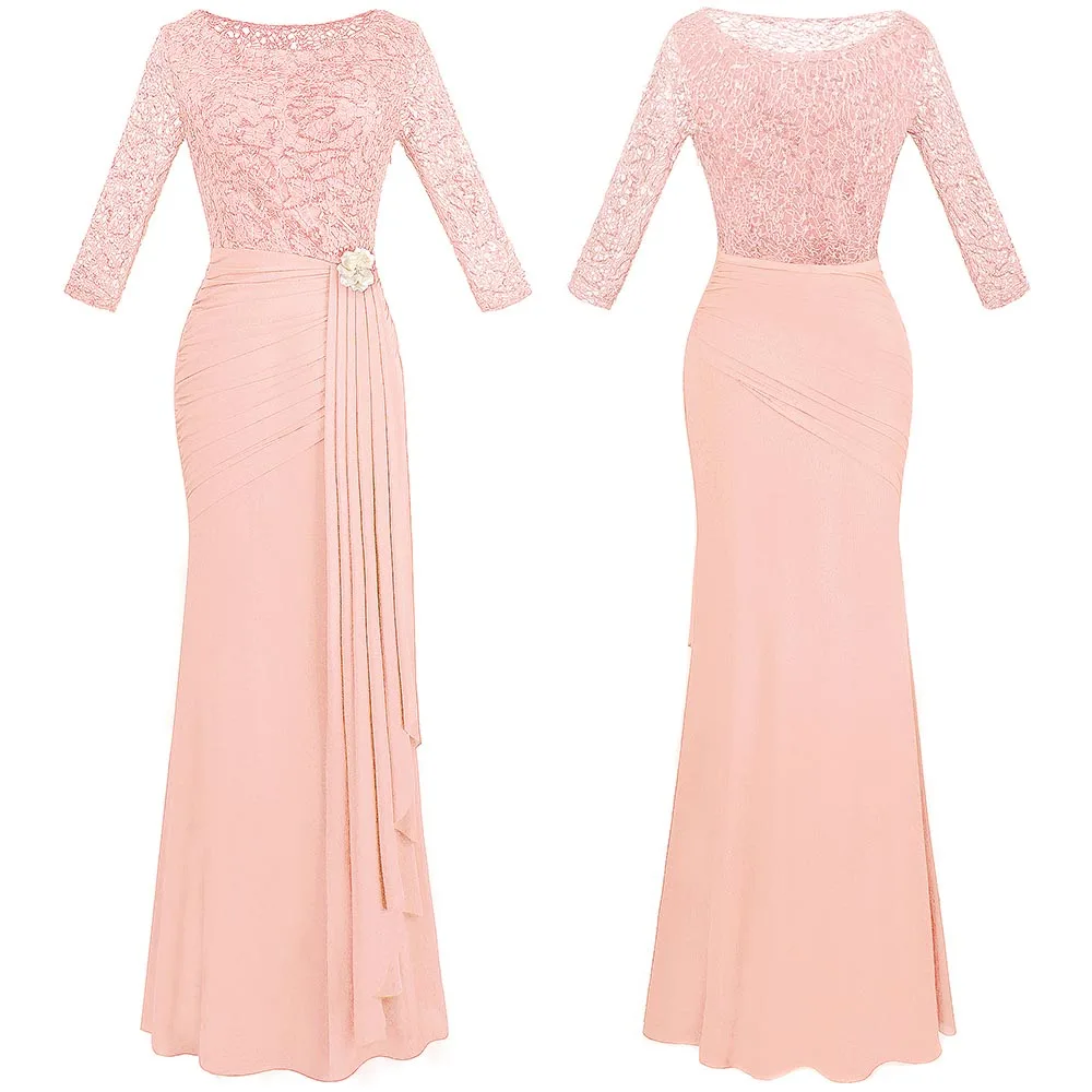 Angel-Fashion женское платье с коротким рукавом, Прозрачное платье для матери невесты, вечерние кружевные плиссированные платья 356 - Цвет: light pink pic color