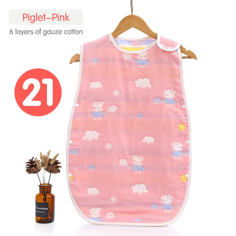 21Piglet pink Спальный мешок для новорожденных, 6 слоев марли, чистый хлопок, спальный мешок, мягкий, без рукавов, постельные принадлежности, детский жилет, спальный мешок, одеяло - Цвет: 21Piglet pink