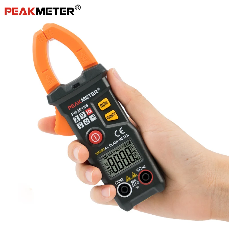 Официальный PEAKMETER PM2016S умный мини цифровой AC клещи мультиметр с сопротивлением частоты удержания данных NCV тестер