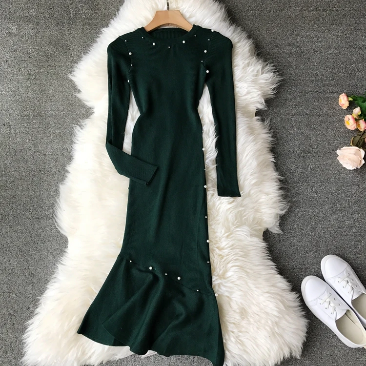 ALPHALMODA 2018 осенне зимнее женское милое платье с бусинами и русалочкой пуловеры