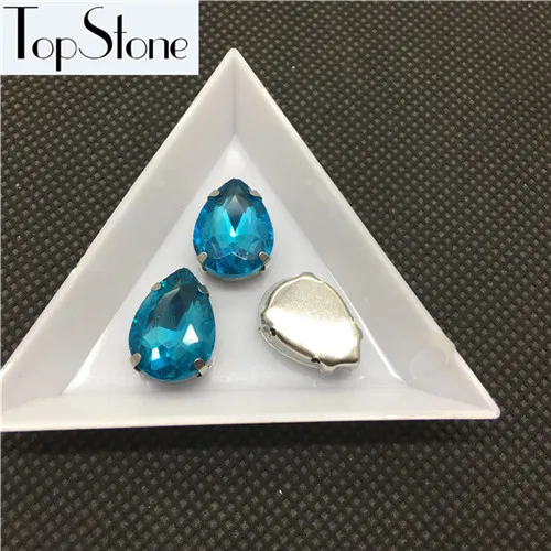 Topstone слеза на камне с металлической коготь Установка 7x10,10x14,13x18,18x25,20x30,30x40 мм стеклянные капли с украшением в виде кристаллов на горном хрустале камень - Цвет: Aquamarine