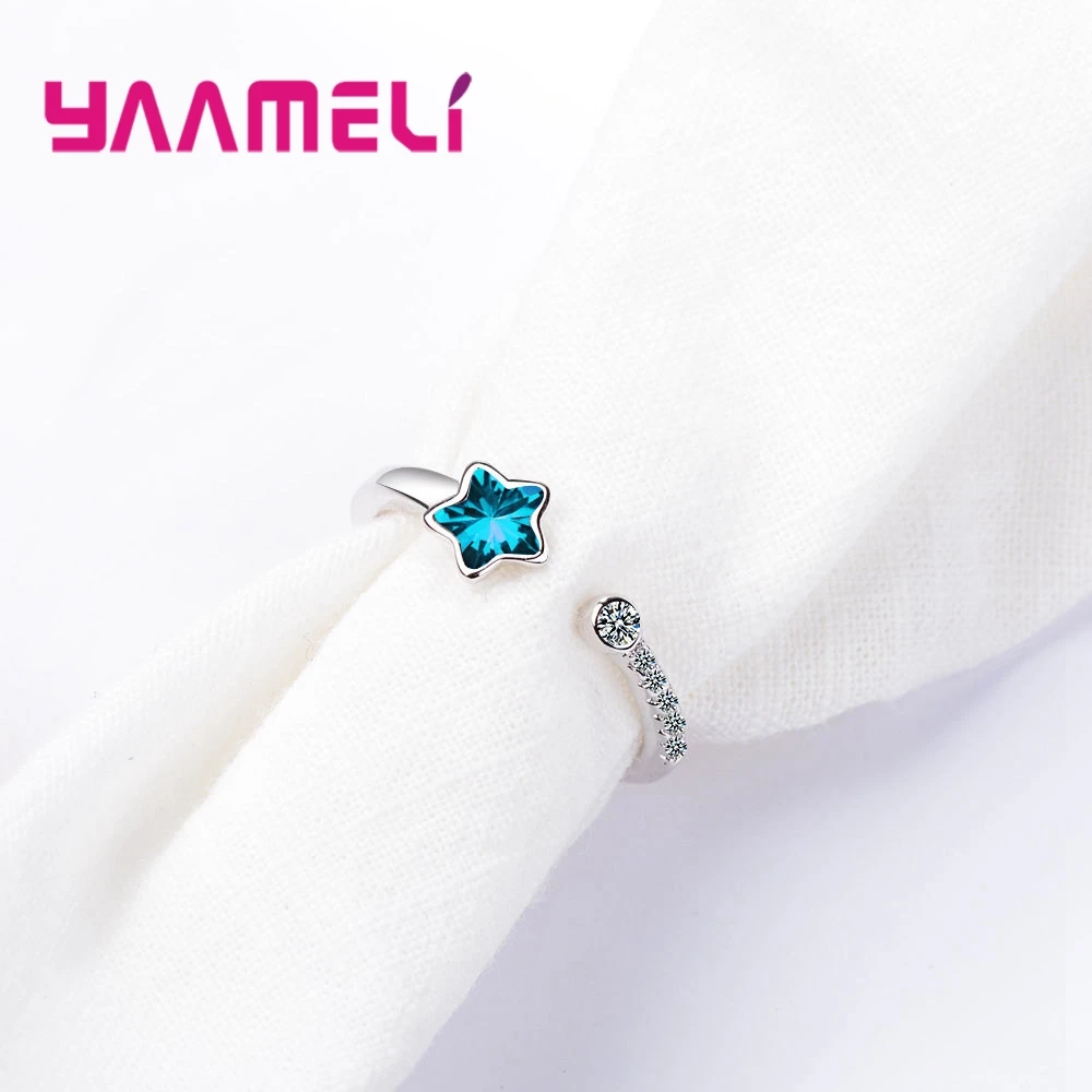 Новые модные открытые кольца из чистого серебра 925 пробы со сверкающей звездой и