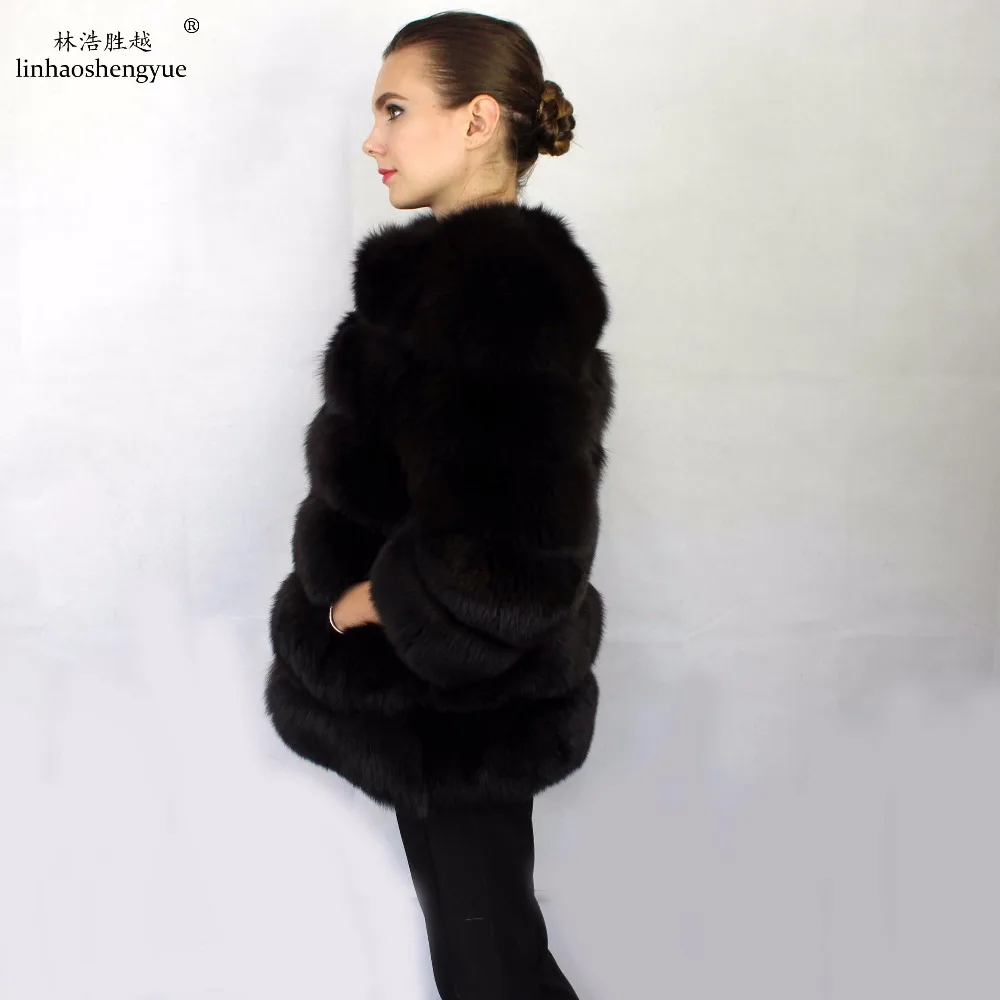 Linhaoshengyue  70CM 2017 NEW Real Fox Fur Women Coat Freeshipping