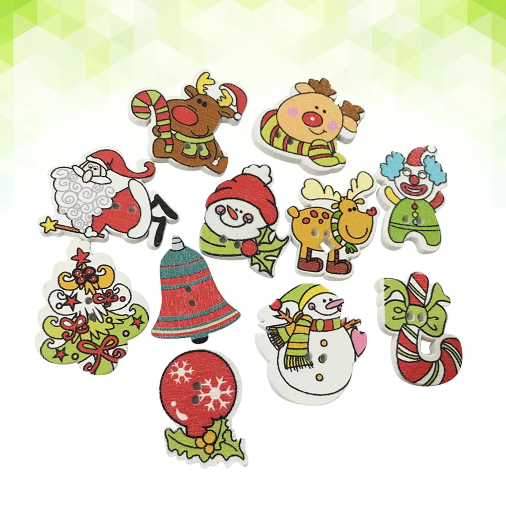 100 Pcs 2.5cm Wood Buttons Mixed Santa Claus Elk Snowman Christmas DIY for Clothes Crafts | Дом и сад