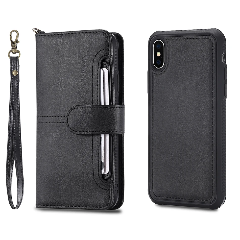 Для iPhone X Case кожи 2 в 1 Магнитная Съемная откидная крышка для iPhone 6 S Plus, 8, 7 Plus, 6, 6 S Чехол кошелек Coque B129