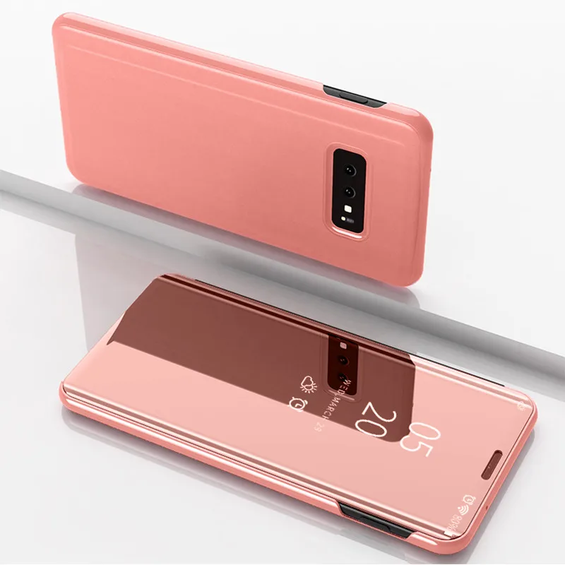 Rose gold Зеркальный чехол для samsung galaxy s10 5G s9 s8 plus s10E, подставка для телефона, откидная крышка на samsung s 10 9 8 s9plus s10plus s8plus coque - Цвет: Rose gold