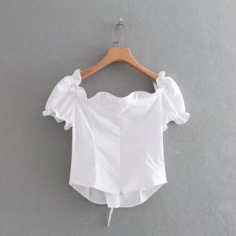 2018 Для женщин винтажные на шнуровке Белый бинт blusas дамы сладкий puff рубашка с