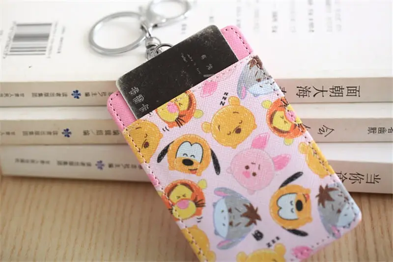 Disney мультфильм Плюшевый Tsum pu Держатели карты и ID брелок студент ID набор контроля доступа знак кожаный чехол для карт хранения набор