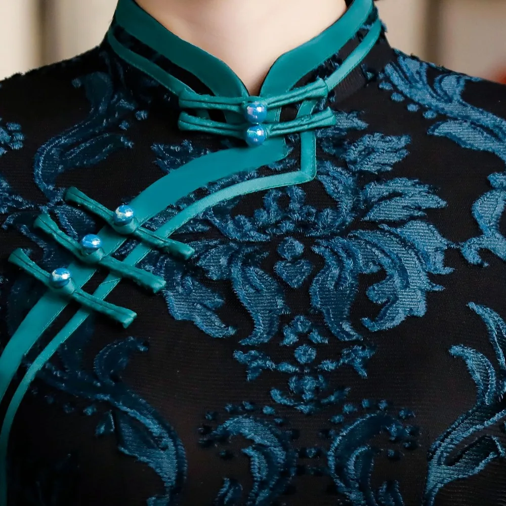 Черное кружевное китайское свадебное платье для женщин Cheongsam тонкое китайское традиционное платье женское длинное платье Ципао для свадебной вечеринки