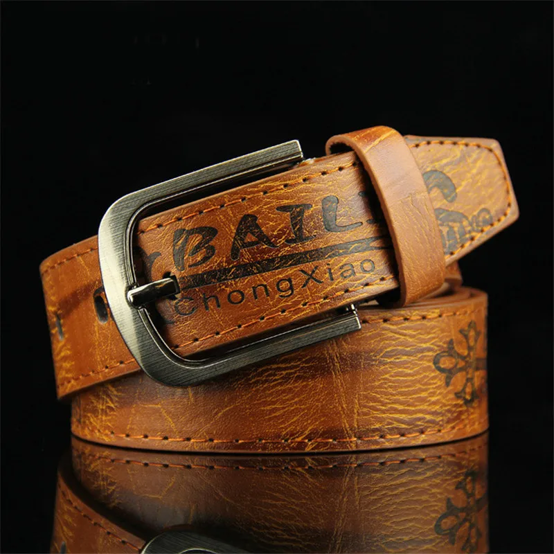 Мужской кожаный ремень с пряжкой язычком длиной 3 7 см и шириной 110 см|Мужские