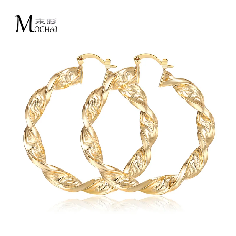 Женские большие металлические серьги кольца ZK30 золотистые в стиле панк большой