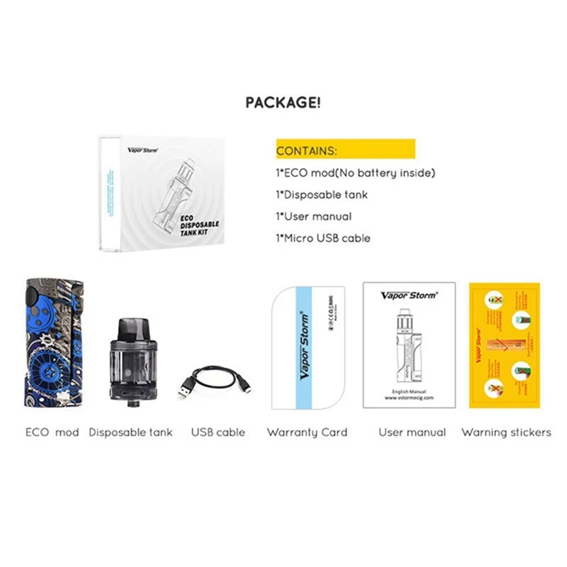 Подарочный набор электронных сигарет Vapor Storm ECO Vape 90 Вт и 3 5 мл одноразовый