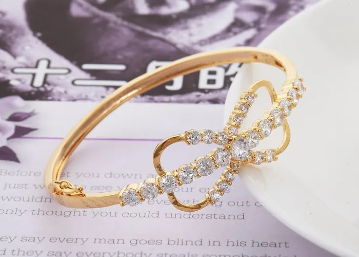 Большой винтажный браслет Bownot золотого цвета с кубическим цирконием женский